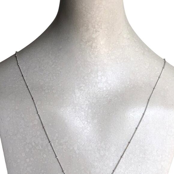 Classic Timeless Silver Plated Small Beads Cubic Zirconia Bar Pendant Necklace - Picture 5 of 15